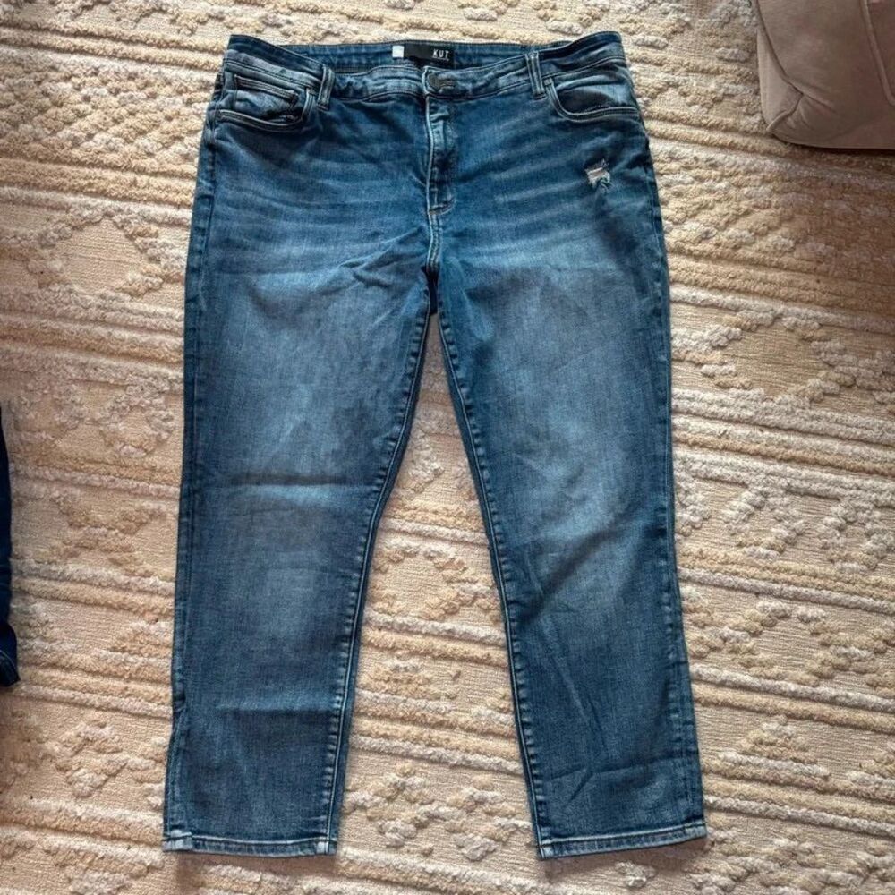 KUT from the Kloth Straight Leg Jeans Medium Wash Distressed 16W